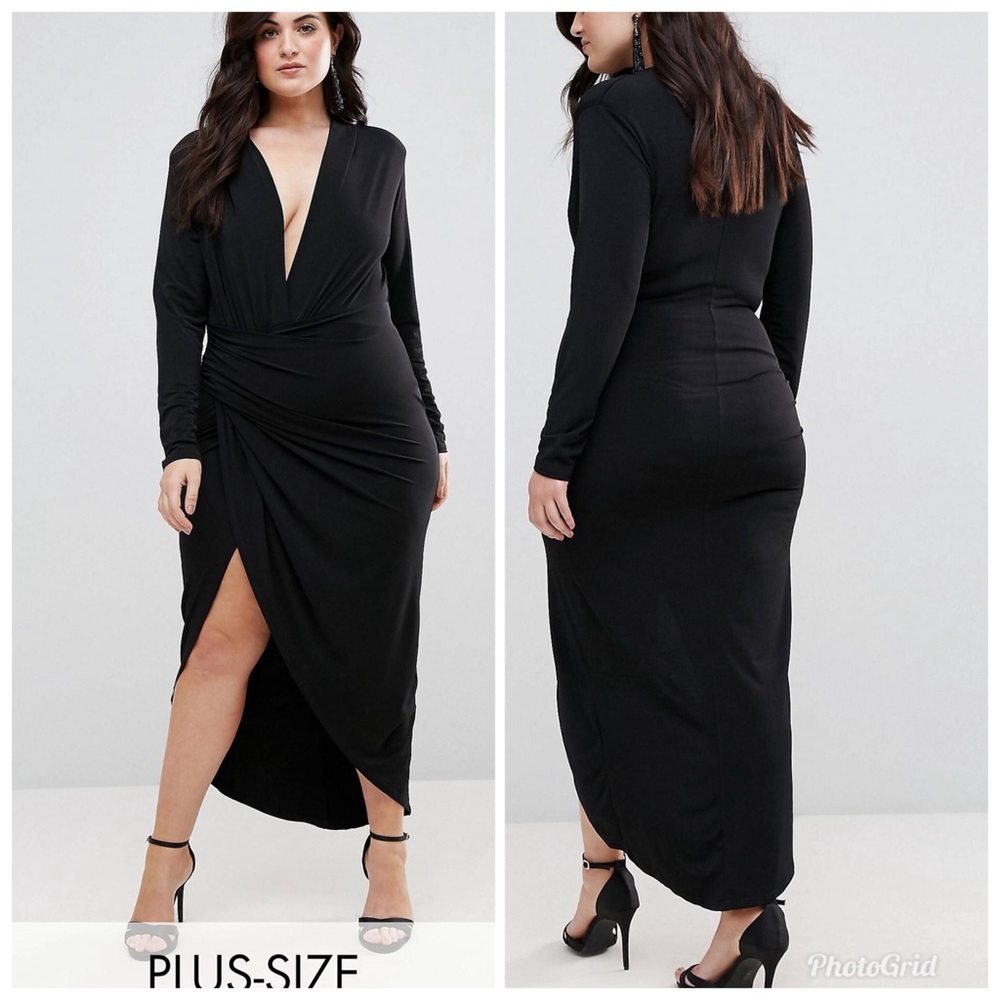 John Zach Plus Plunge Front Wrap Maxi Dress